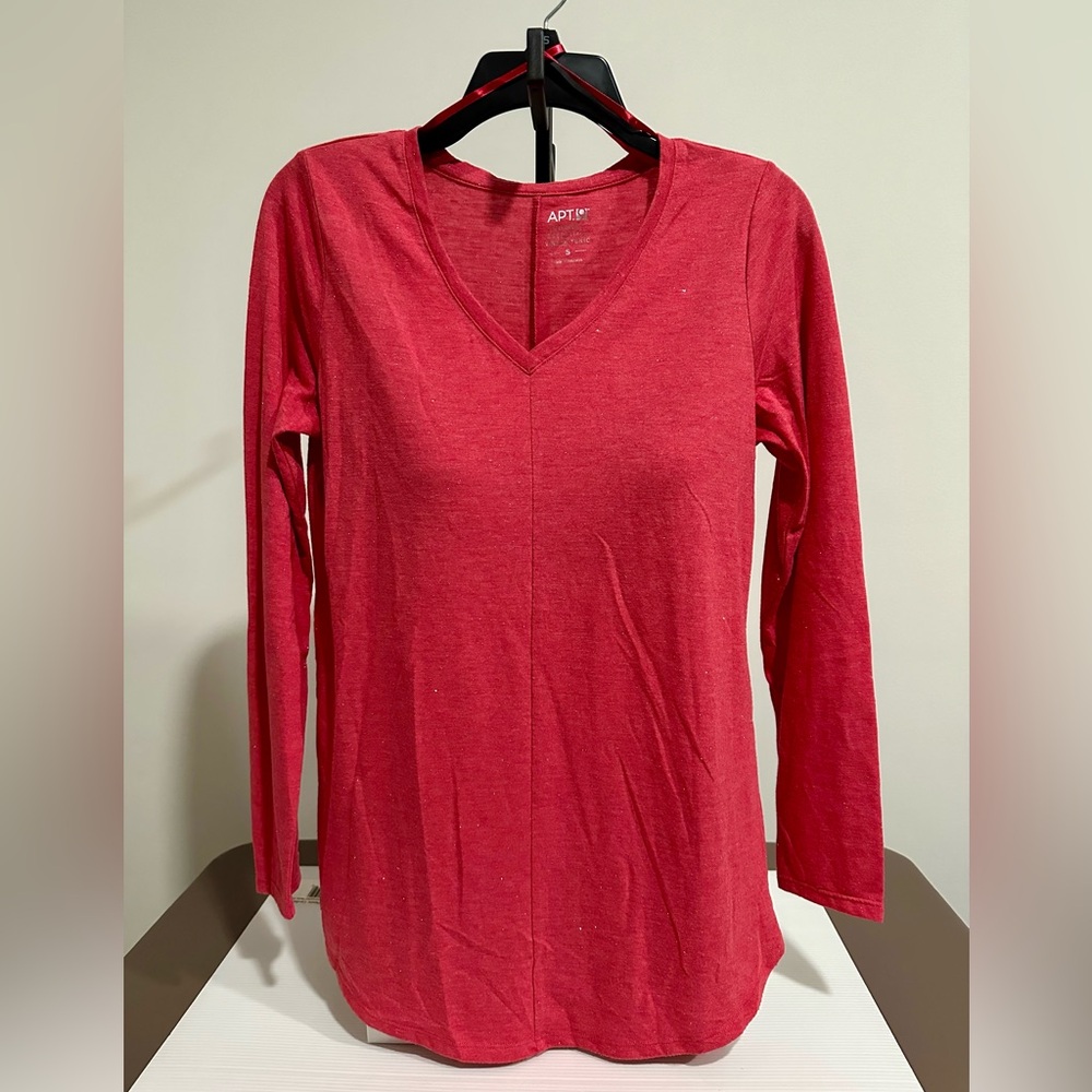 Women Modern Essentials V-neck Metallic Tunic Long Sleeves Salmon Top by Apt 9
